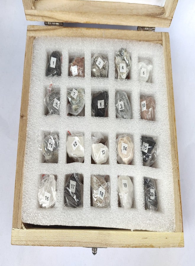 Rocksmins Collection of 20 Rocks & Minerals (10 Rock+10 Mineral) Specimens in Wooden Box for School Education Samples Collections Mineral Memory Activity Geology Great Educational STEM Toys Kids - Image 4